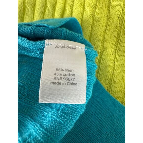 JC Penny Size XL Linen Blend Ribbed Colorblock 2 Tone Sweater Yellow Blue - Picture 6 of 8